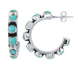 BEZEL SET TURQUOISE HOOPS | STERLING