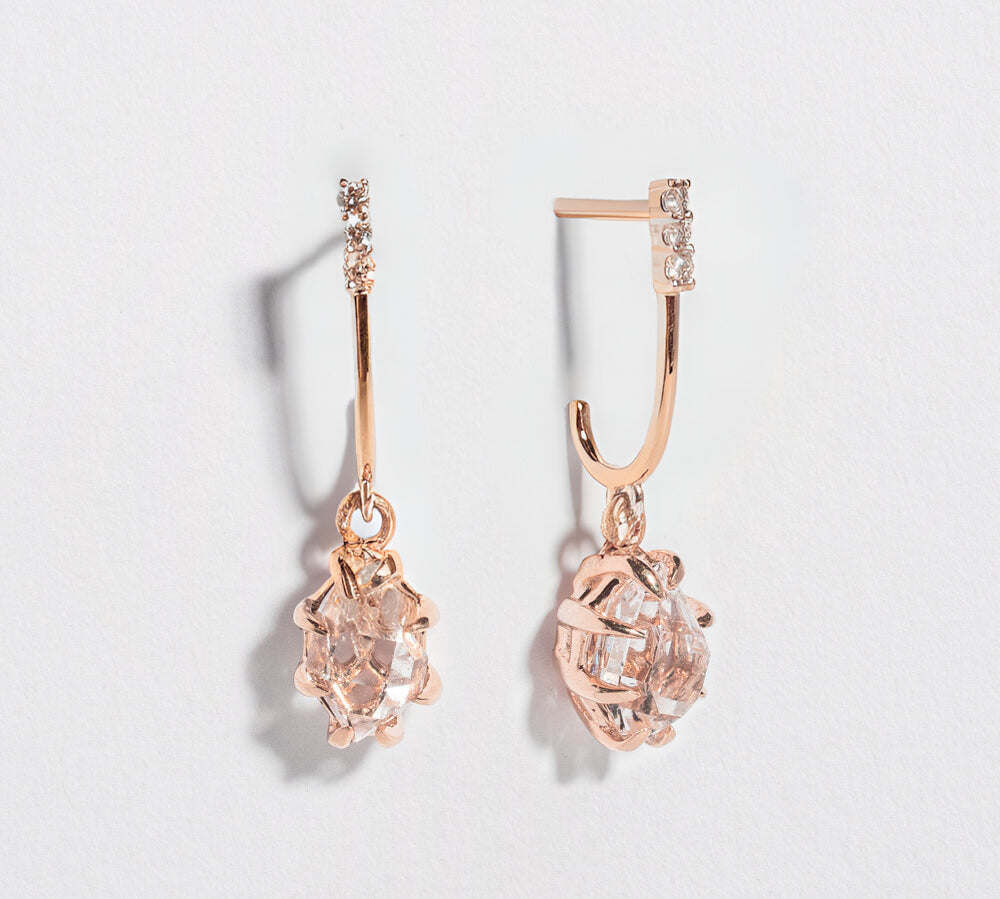 HERKIMER IN THE ROUGH DANGLE EARRINGS | HERKIMER, DIAMONDS, & 14K GOLD