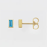 BEZEL SET SWISS BLUE TOPAZ BAGUETTE STUDS | 14K