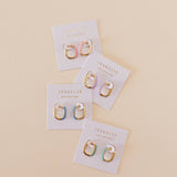 COLOR DIPPED RECTANGLE HOOP EARRINGS | POWDER PURPLE ENAMEL