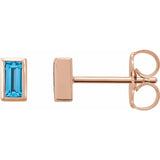 BEZEL SET SWISS BLUE TOPAZ BAGUETTE STUDS | 14K