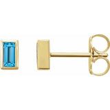 BEZEL SET SWISS BLUE TOPAZ BAGUETTE STUDS | 14K