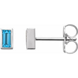 BEZEL SET SWISS BLUE TOPAZ BAGUETTE STUDS | 14K