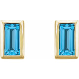 BEZEL SET SWISS BLUE TOPAZ BAGUETTE STUDS | 14K