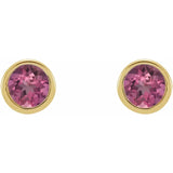 BEZEL SET PINK TOURMALINE STUDS | 14K