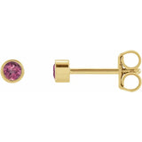 BEZEL SET PINK TOURMALINE STUDS | 14K