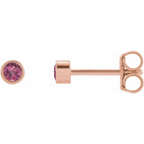 BEZEL SET PINK TOURMALINE STUDS | 14K
