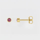 BEZEL SET PINK TOURMALINE STUDS | 14K