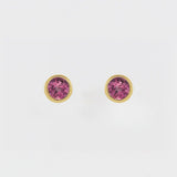 BEZEL SET PINK TOURMALINE STUDS | 14K