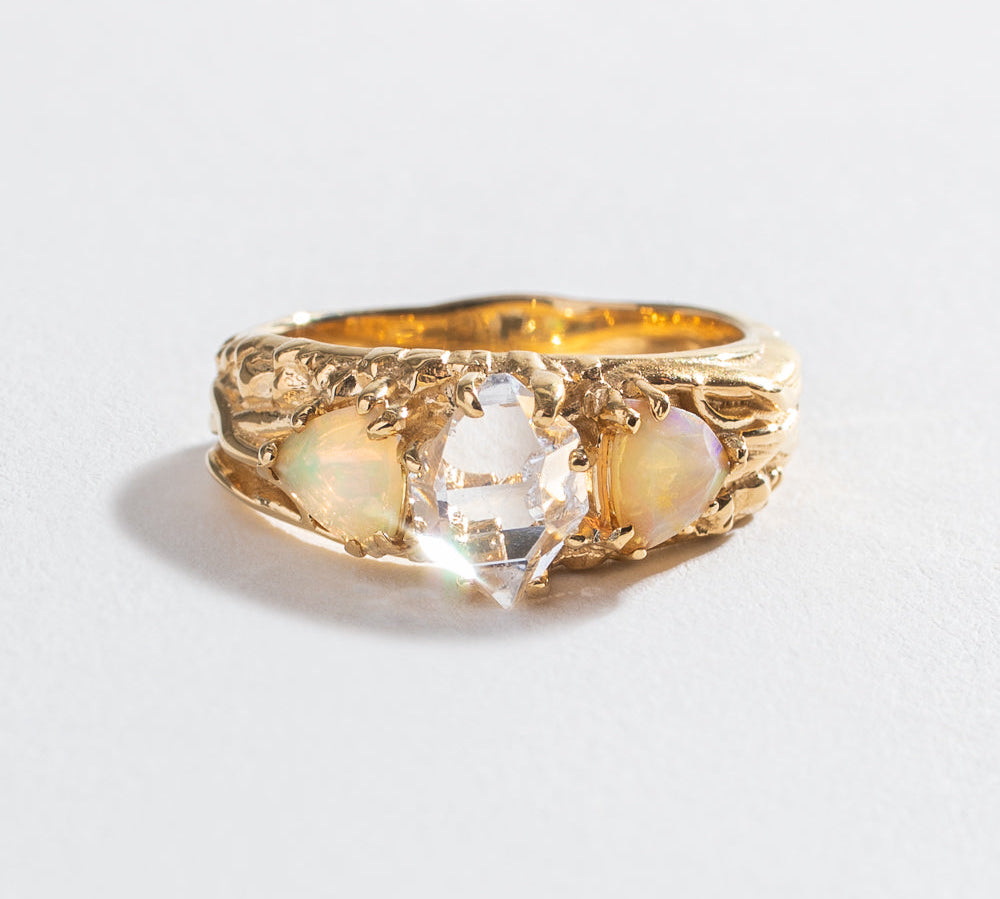 TRI-REALM MATRIX RING | HERKIMER & OPAL