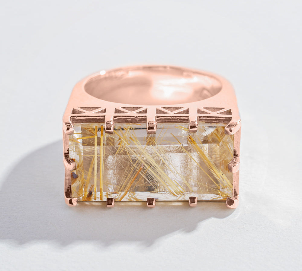 EAST WEST STATEMENT RING | RUTILATED QUARTZ