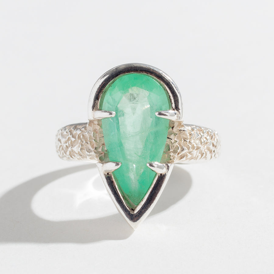 ONE OF A KIND PHOENIX TEAR RING | STERLING SILVER & COLOMBIAN EMERALD