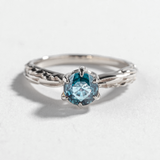 FACETED MATRIX SOLITAIRE ENGAGEMENT RING | 14K GOLD & AQUAMARINE