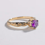 FACETED MATRIX SOLITAIRE ENGAGEMENT RING | 14K GOLD & AMETHYST