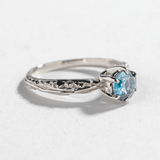 FACETED MATRIX SOLITAIRE ENGAGEMENT RING | 14K GOLD & AQUAMARINE