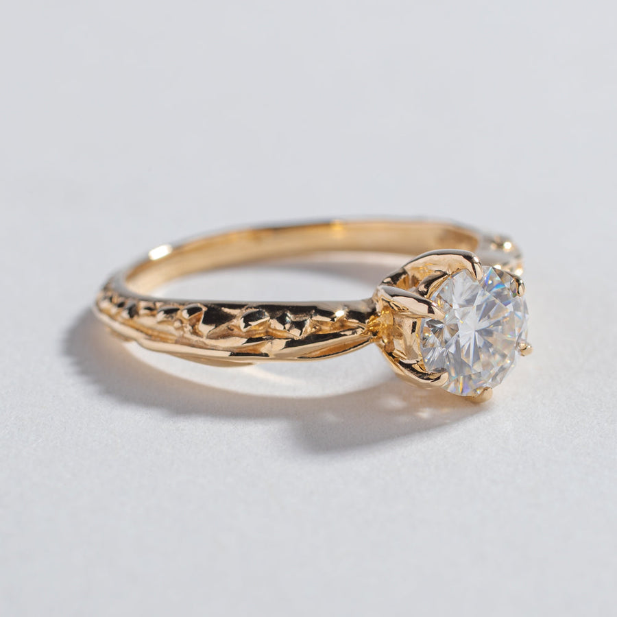 FACETED MATRIX SOLITAIRE ENGAGEMENT RING | 14K GOLD & NATURAL DIAMOND