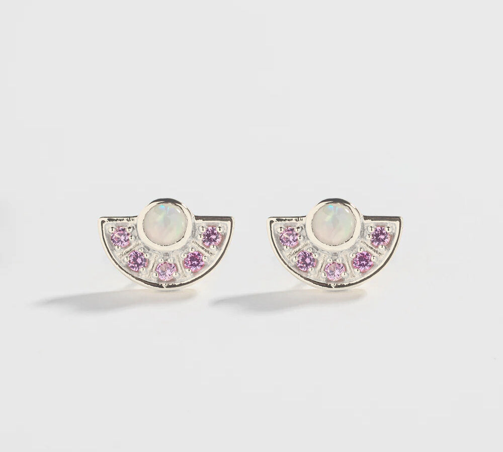 OPAL FAN STUDS |  14K GOLD & PINK SAPPHIRE