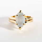 MILKY LIGHT BLUE SAPPHIRE RING & CHEVRON WEDDING BAND SET