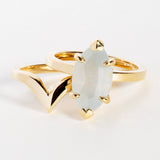 MILKY LIGHT BLUE SAPPHIRE RING & CHEVRON WEDDING BAND SET