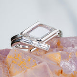 WHITE SAPPHIRE HALF BEZEL ENGAGEMENT & BAGUETTE WEDDING SET