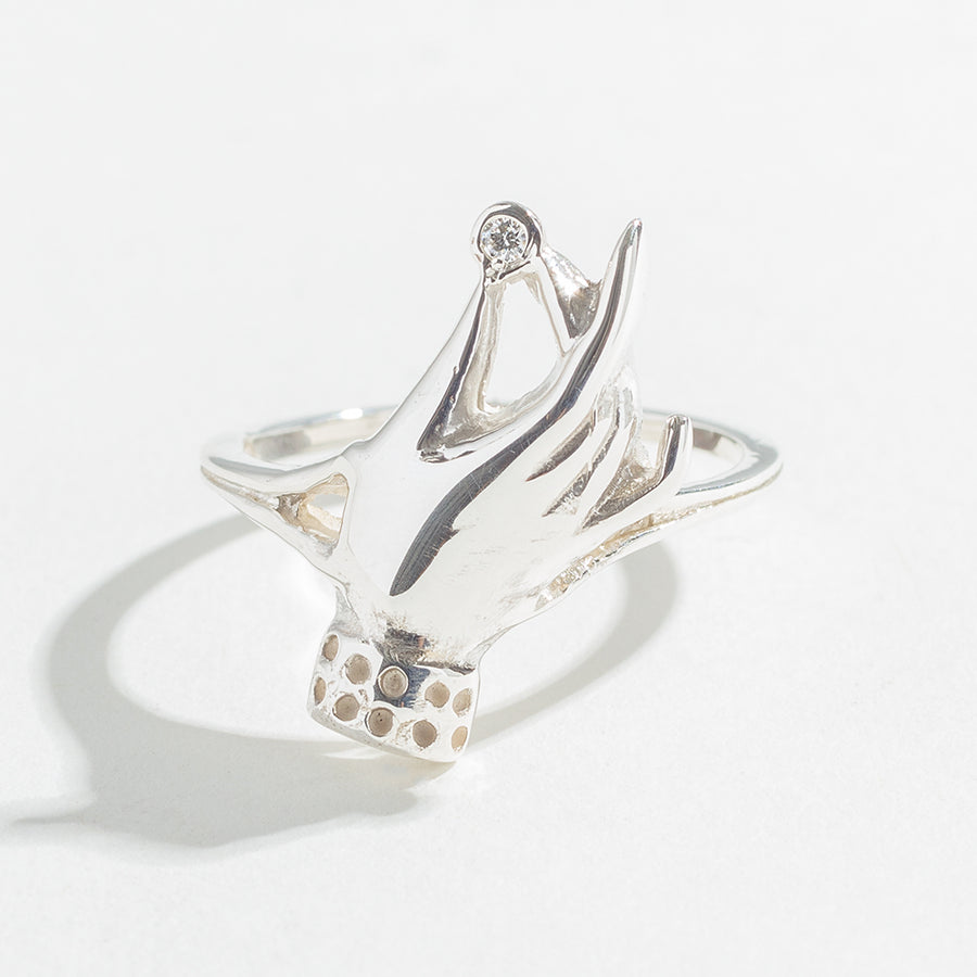 DAINTY DIAMOND HAND RING | STERLING SILVER