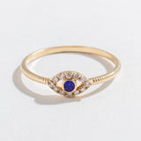 DIAMOND EVIL EYE RING | 14K GOLD & BLUE SAPPHIRE