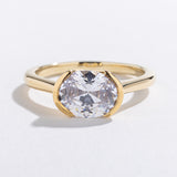 HALF BEZEL OVAL ENGAGEMENT RING | 14K GOLD & DIAMOND