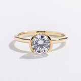 HALF BEZEL ENGAGEMENT RING WITH HIDDEN HALO | 14K GOLD & DIAMOND