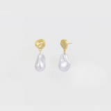 ABSTRACT PEARL AND GOLD DROP EARRINGS