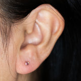 BEZEL SET PINK TOURMALINE STUDS | 14K