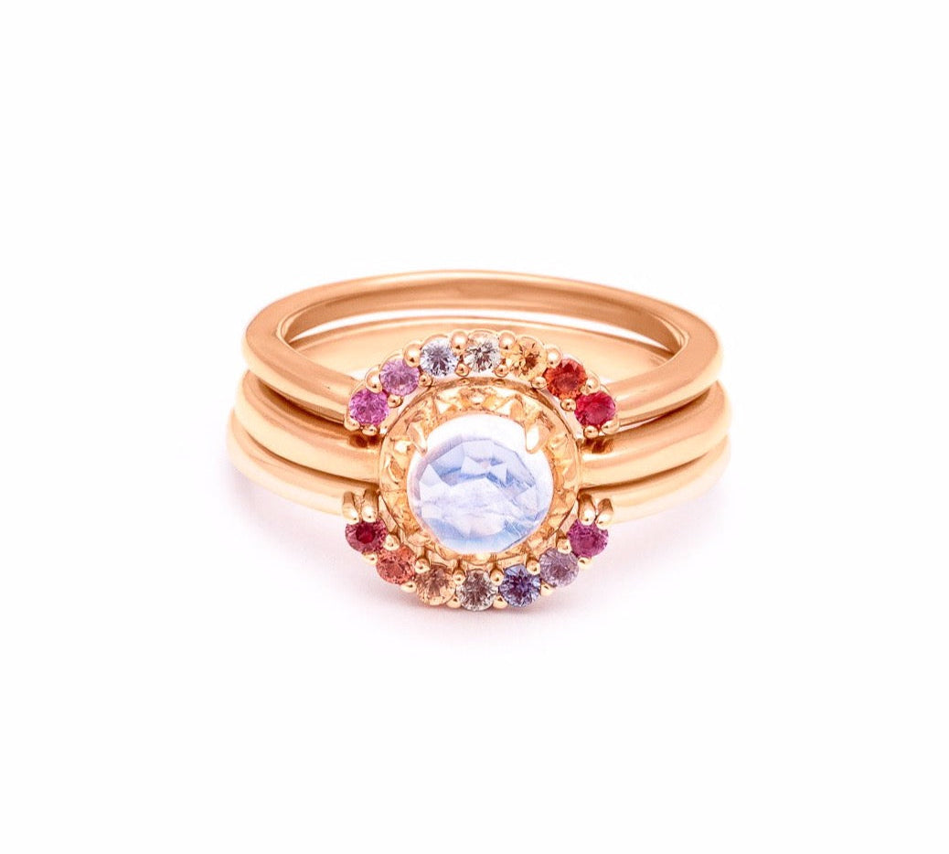 MATRIX HALO RAINBOW UNION (NO. 1) | 14K GOLD & MOONSTONE |  RAINBOW SAPPHIRES