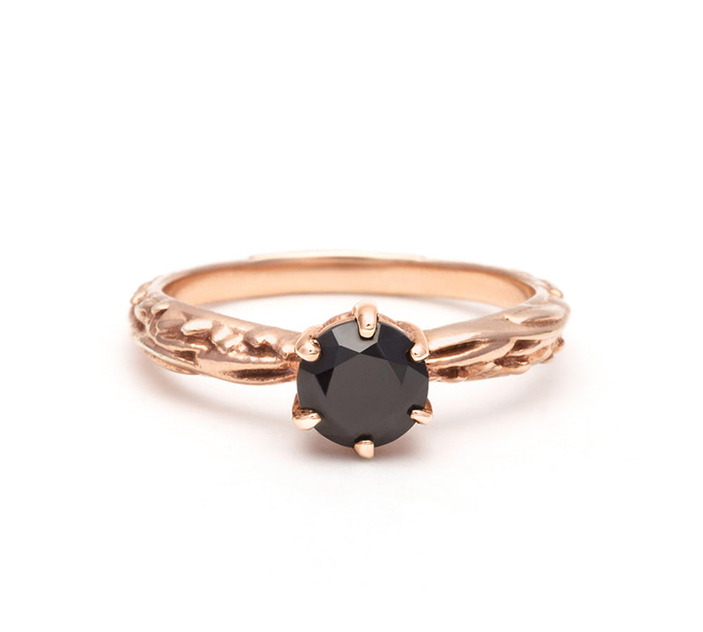 FACETED MATRIX SOLITAIRE ENGAGEMENT RING | 14K GOLD & BLACK DIAMOND