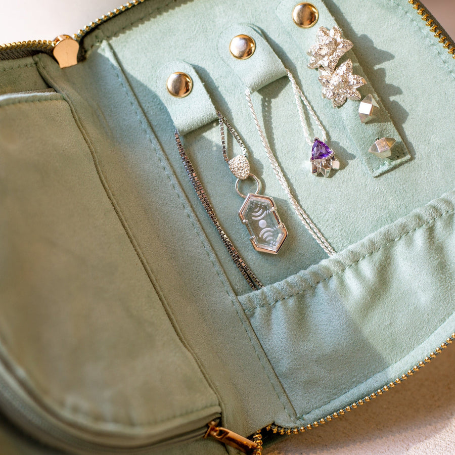 HALF MOON JEWELRY TRAVEL CASE | SEAFOAM GREEN