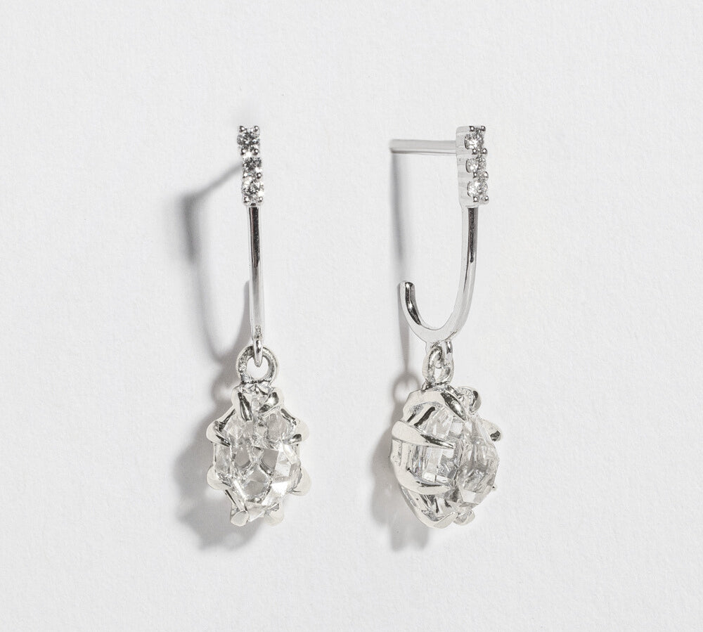 HERKIMER IN THE ROUGH DANGLE EARRINGS | HERKIMER, DIAMONDS, & 14K GOLD