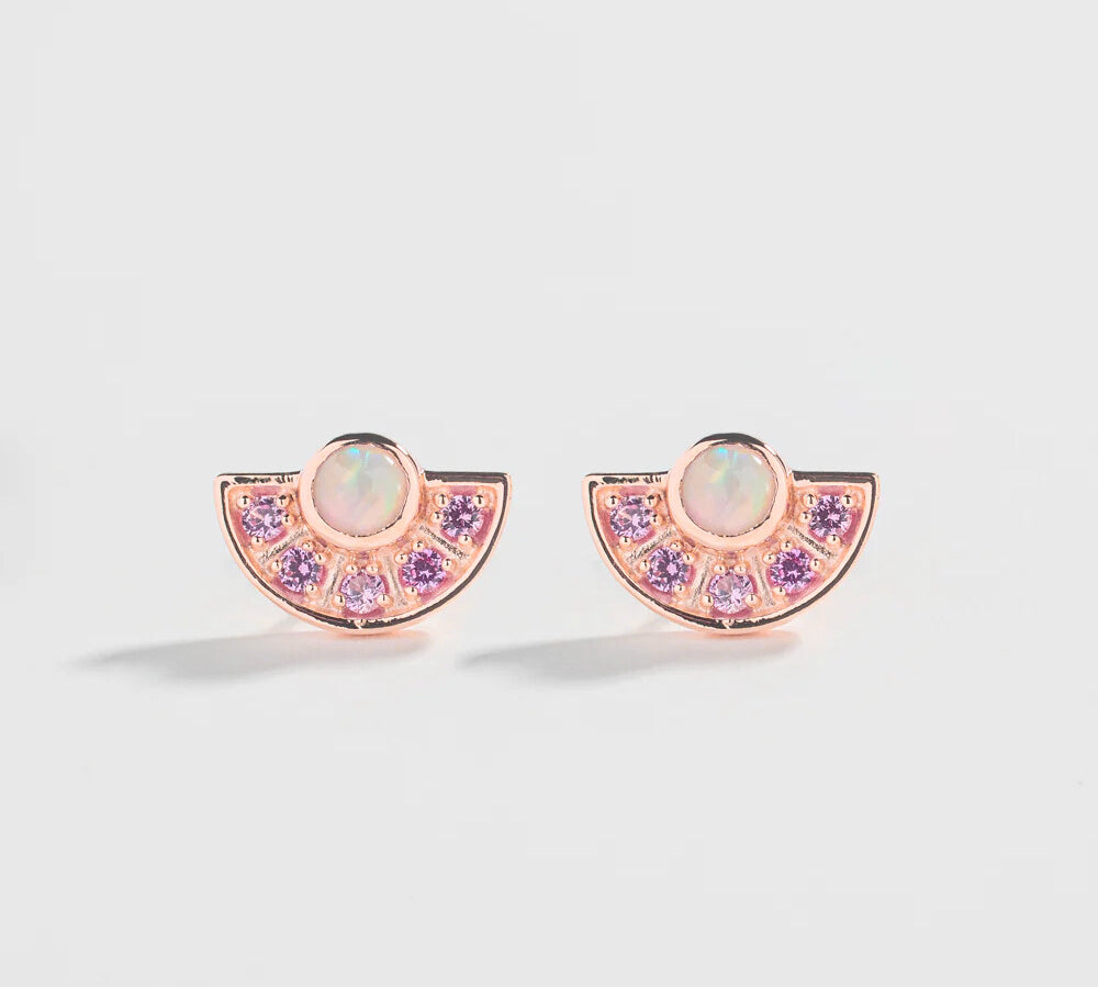 OPAL FAN STUDS |  14K GOLD & PINK SAPPHIRE