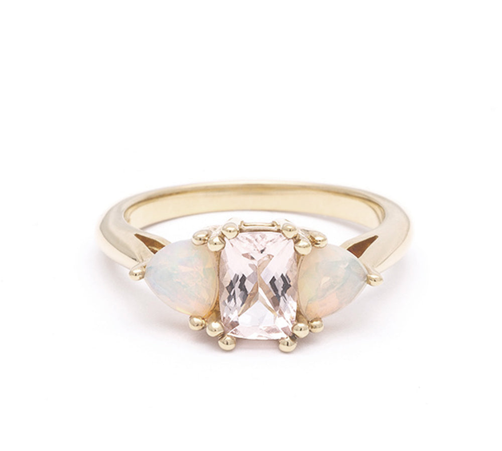 THREE STONE ENCHANTMENT RING | MORGANITE & OPAL