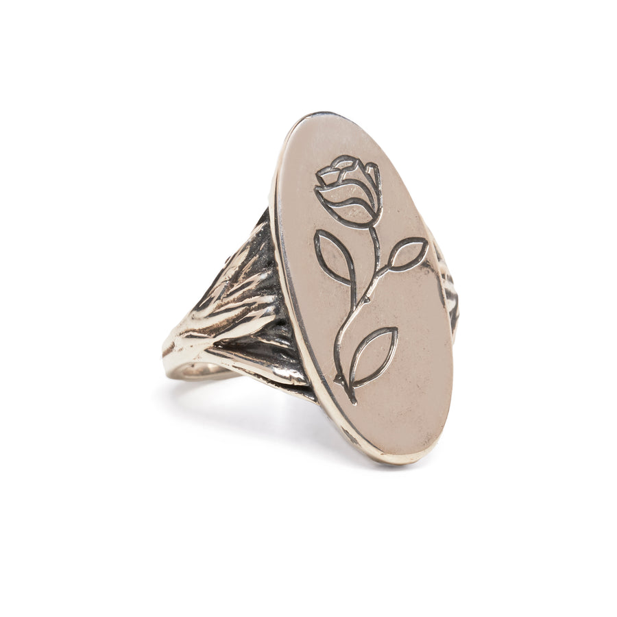 ROOTS SIGNET RING WITH ROSE ENGRAVING | SILVER
