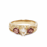 TRI-REALM MATRIX RING | 14K GOLD | HERKIMER DIAMOND & PINK TOURMALINE