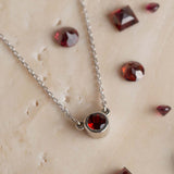 GARNET BEZEL NECKLACE | RHODIUM PLATED SILVER