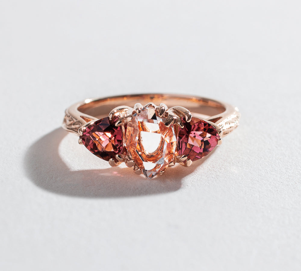 ARTEMIS ENGAGEMENT RING | 14K GOLD & HERKIMER DIAMOND WITH PINK TOURMALINES