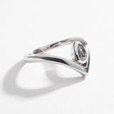 SAMPLE SALE | 14K WHITE GOLD | SOLITAIRE SALT & PEPPER DIAMOND CHEVRON RING
