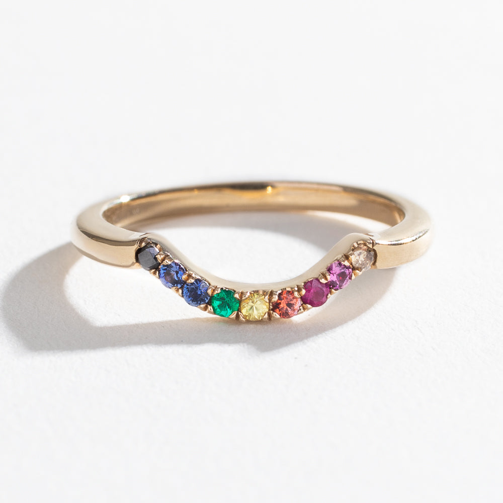 FULL RAINBOW CONTOUR BAND | 14K GOLD & SAPPHIRES