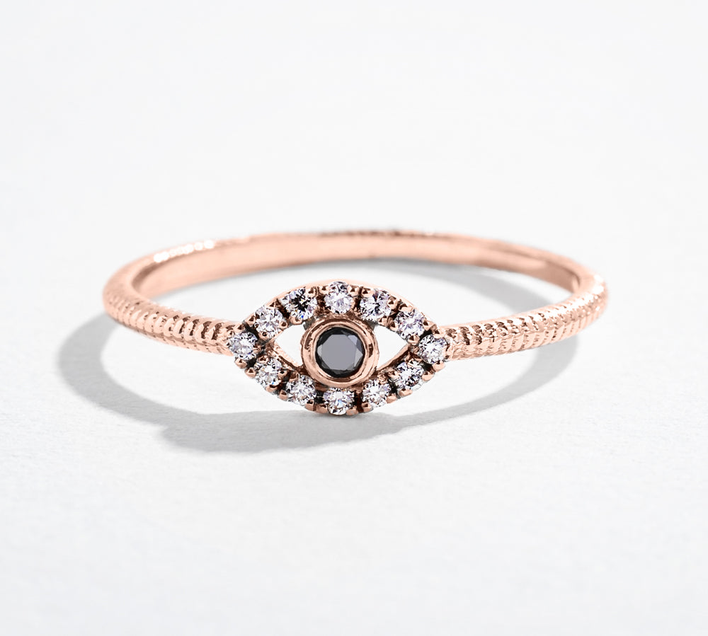 BLACK DIAMOND EVIL EYE RING | 14K GOLD