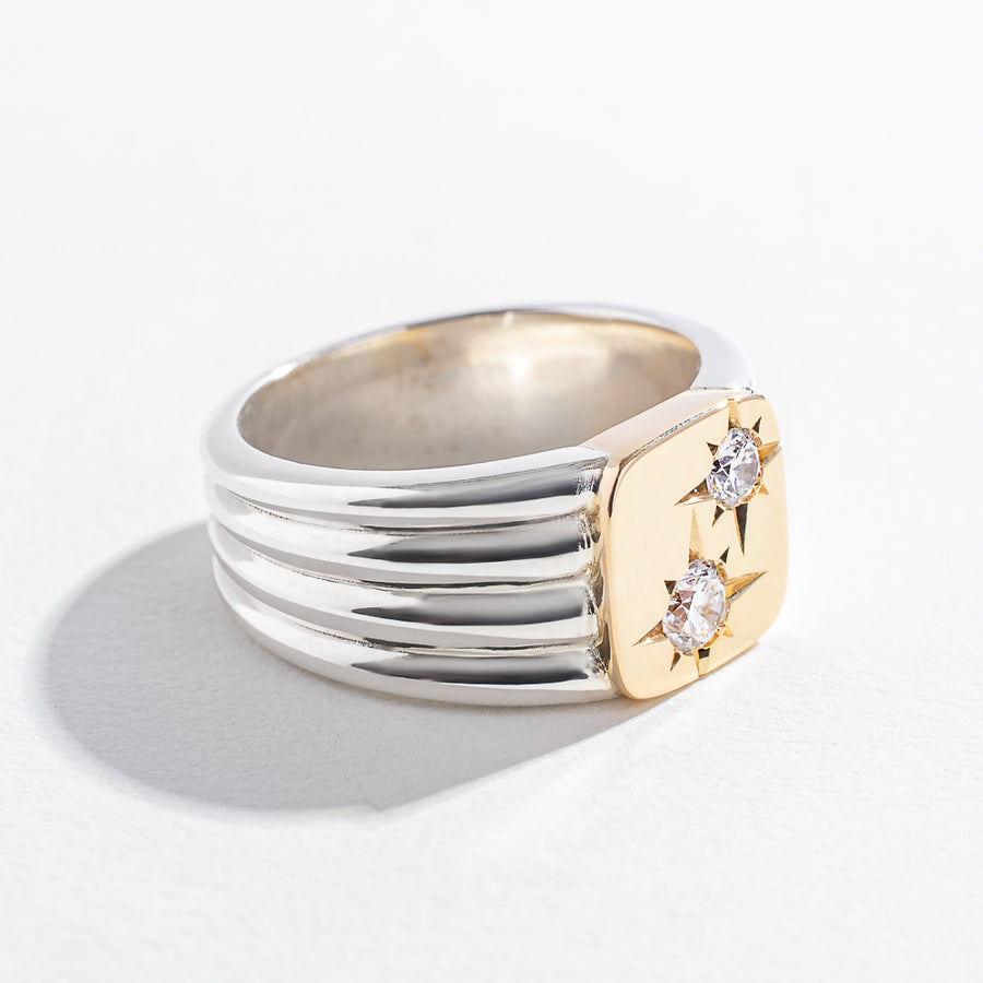 TWO-TONED SIGNET RING | SILVER & GOLD | DIAMONDS