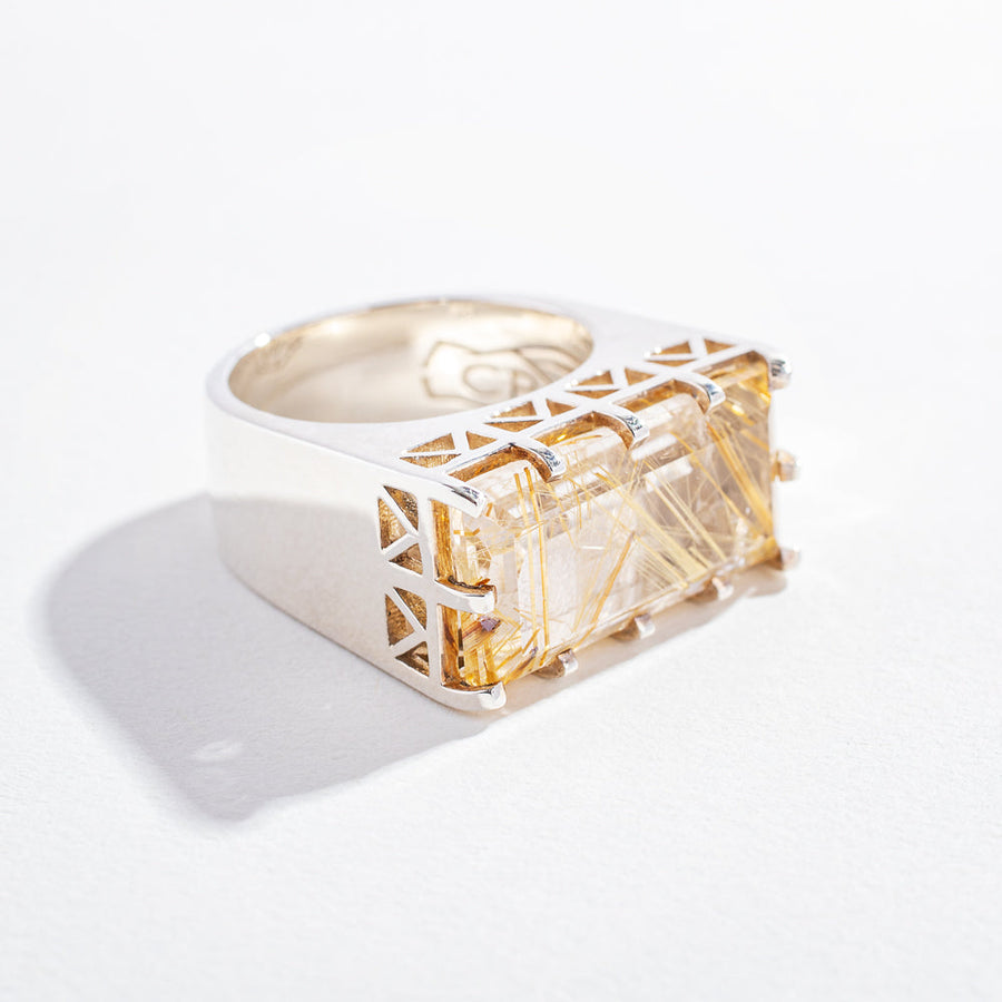 EAST WEST STATEMENT RING | SILVER & RUTILATED QUARTZ