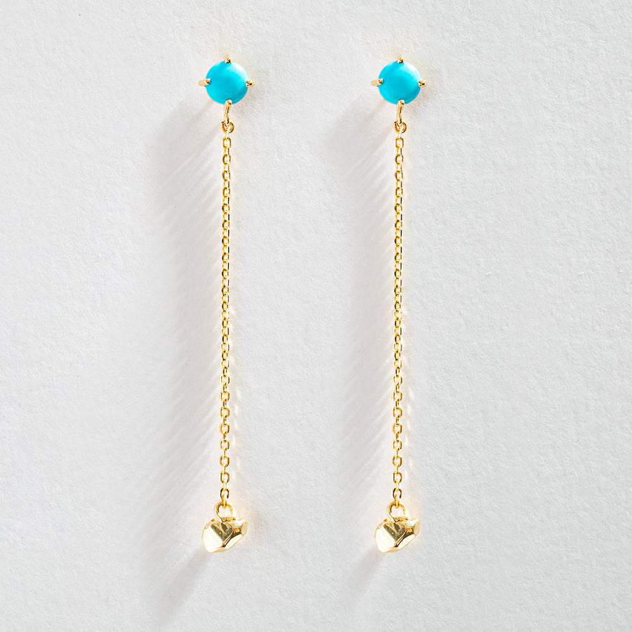 TURQUOISE DROP EARRINGS WITH CRYSTAL NUGGET | 14K GOLD