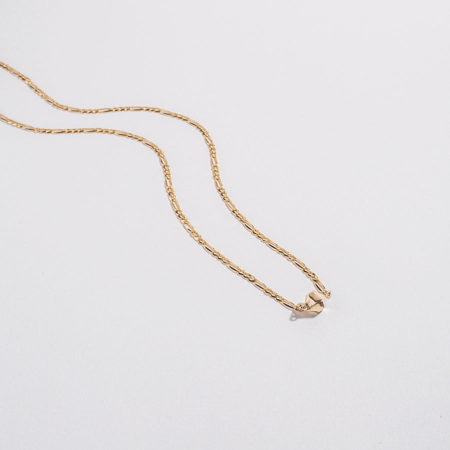 TINY BUT MIGHTY NUGGET NECKLACE WITH FIGARO CHAIN | 14K GOLD