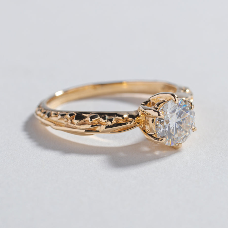 FACETED MATRIX SOLITAIRE RING | 14K YELLOW GOLD & MOISSANITE