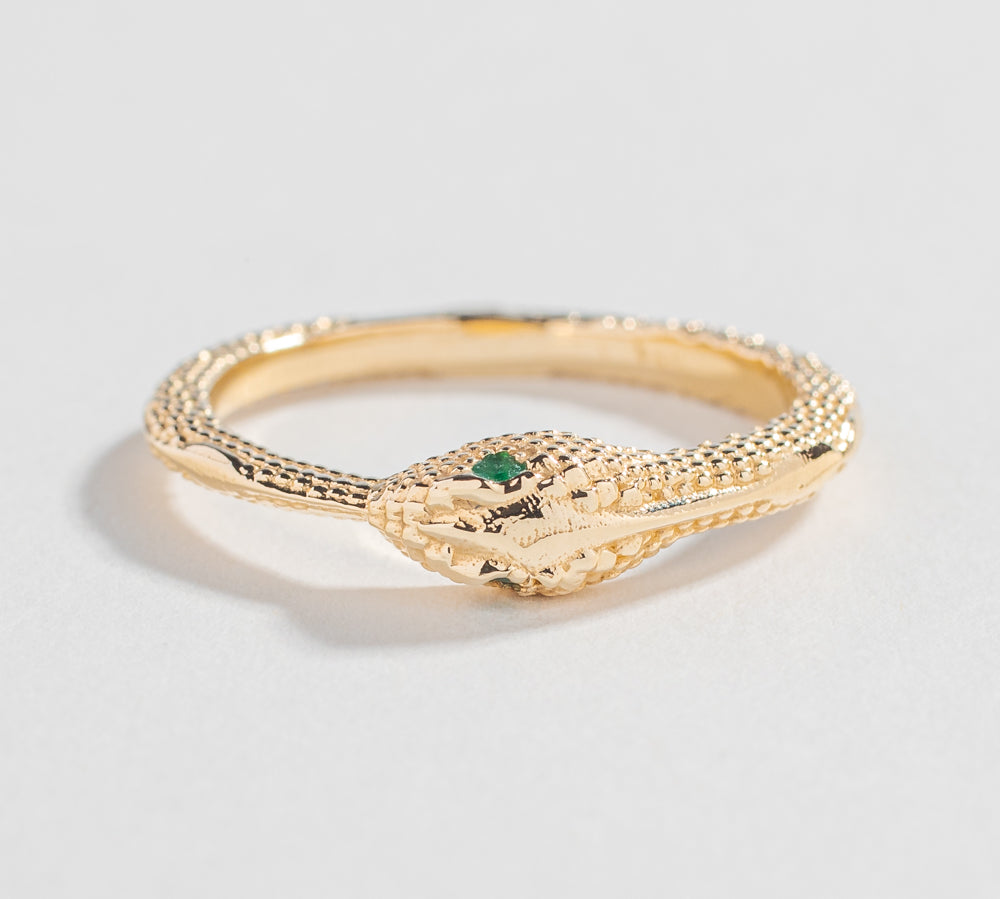 OUROBOROS SNAKE RING 14K GOLD EMERALD - Main Image