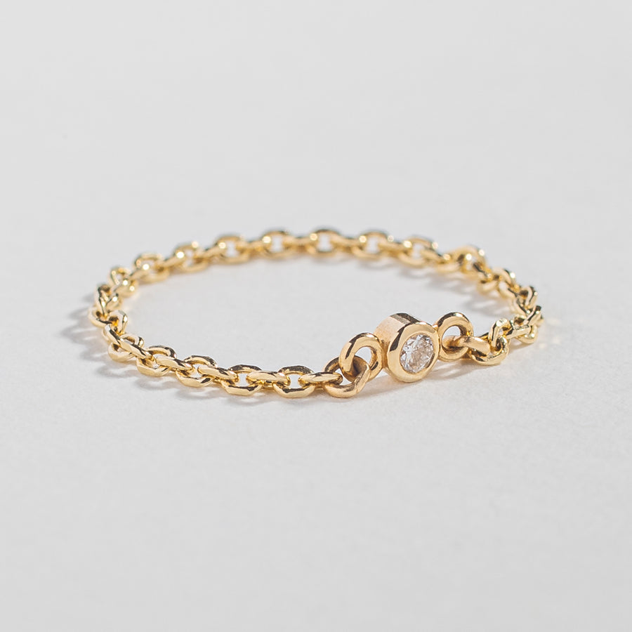 CABLE CHAIN LINK RING | 14K GOLD | DIAMOND